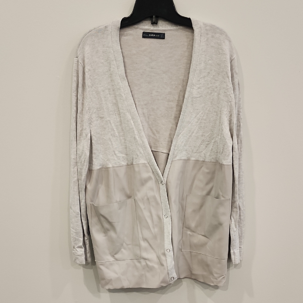 Zara Women's Light Gray Half Leather Cardigan, Size L